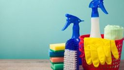 Cleaning products in a bucket